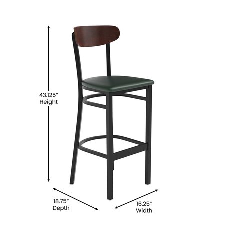 Flash Furniture Green Vinyl Seat Barstool with Walnut Wood Back XU-DG6V6GNV-WAL-GG